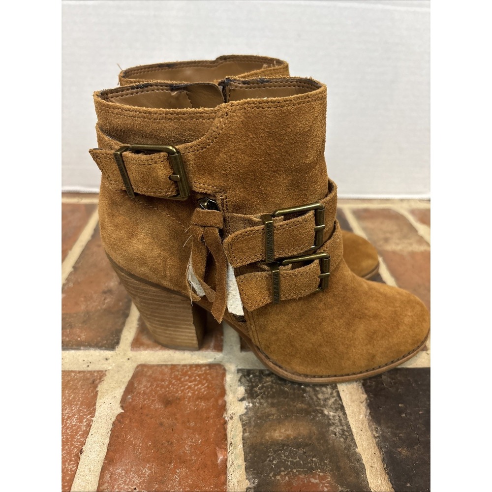 Gianni Bini Booties Size 6.5 Brown Suede Leather Buckle Zipper Ankle Boots - Picture 2 of 7